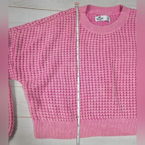 HOLLISTER Pink Cropped Long Sleeve Waffle Knit Sweater Size XS - New Without Tag - Picture 4 of 6